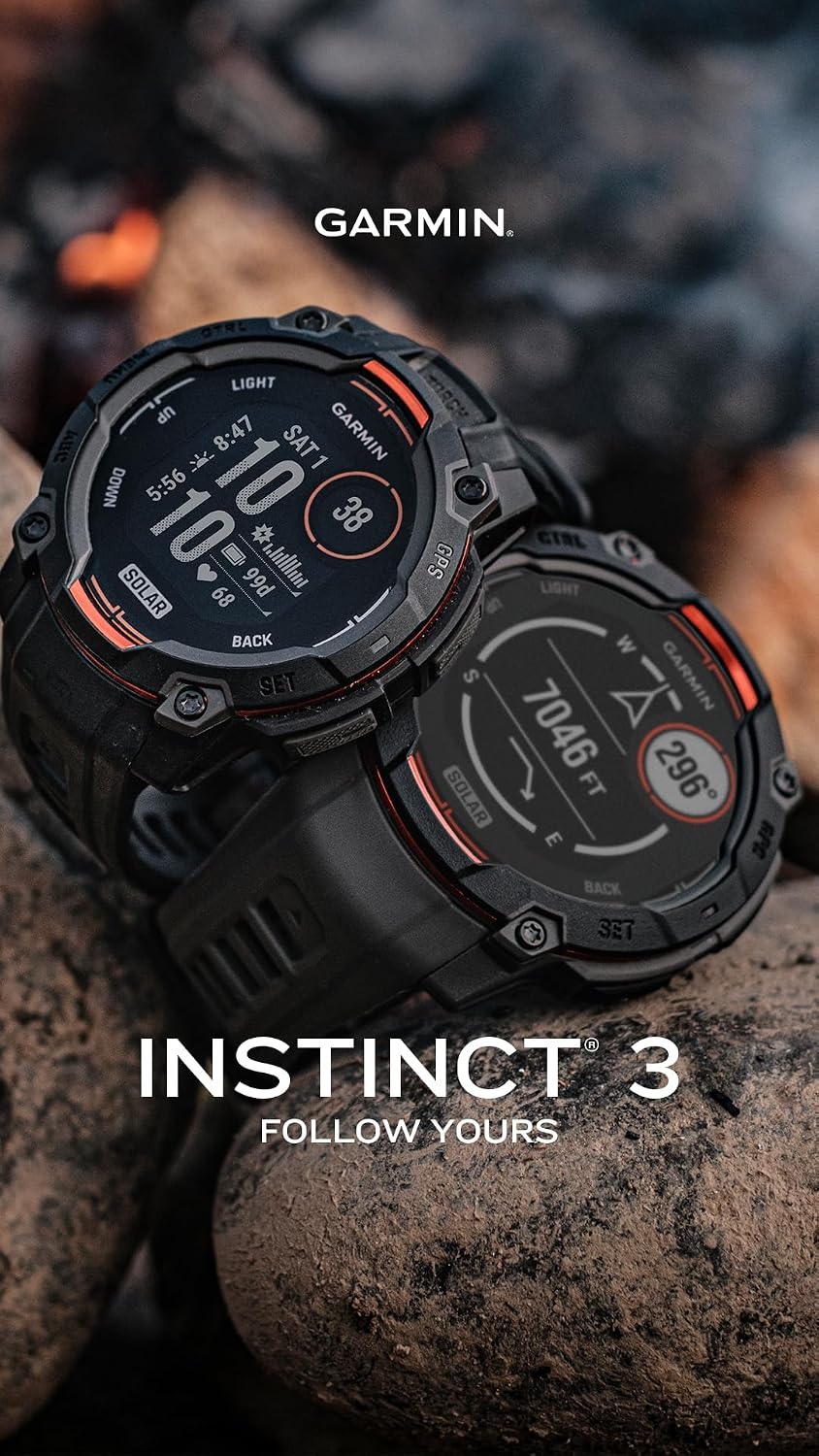 Garmin Instinct 3 45mm, AMOLED, Outdoor GPS Smartwatch, 24/7 Fitness and Tactical Smart Watch, 18 Days of Battery Life, Built-in Flashlight, Black (010-02936-00) Bundle