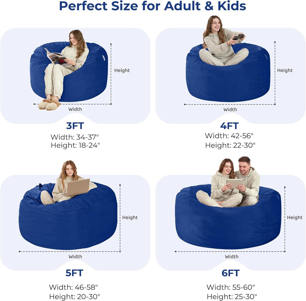 HABUTWAY Bean Bag Chair: Giant 5' Memory Foam Furniture Bean Bag Chair for Adults with Microfiber Cover 5Ft (Blue)