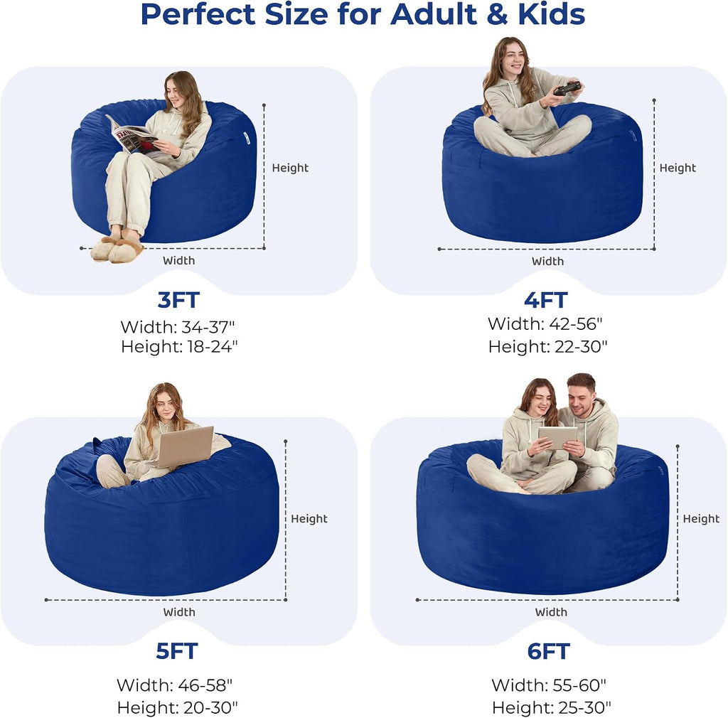 HABUTWAY Bean Bag Chair: Giant 6' Memory Foam Furniture Bean Bag Chair with Microfiber Cover - 6Ft,Blue