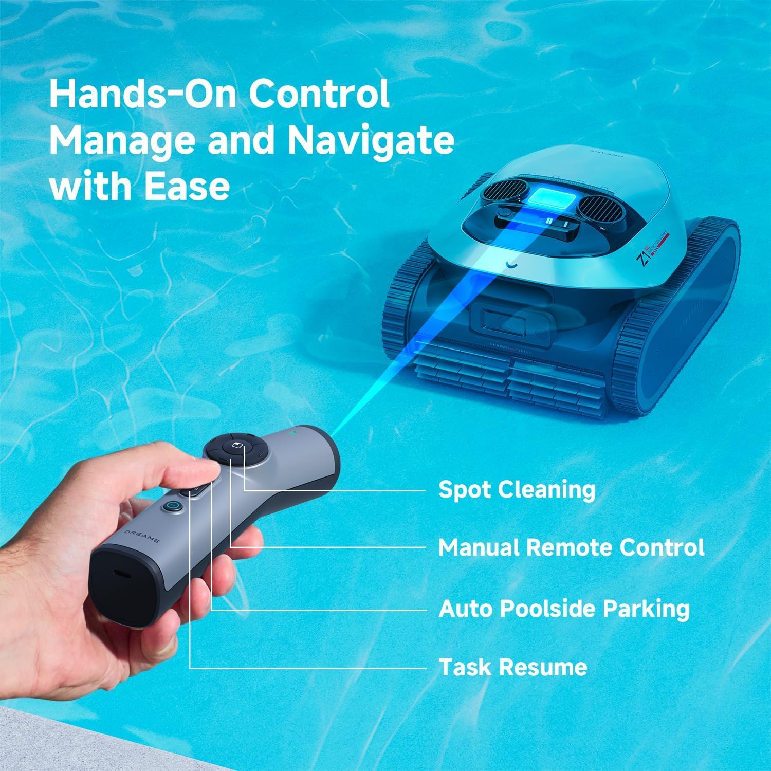DREAME Z1 Pro Cordless Robotic Pool Cleaner, LiFi & APP Control, 8000 GPH Suction, Wall & Waterline Cleaning, UP to 180+ min, Auto-Retrieval, Automatic Pool Vacuum for Above & In-Ground Pools