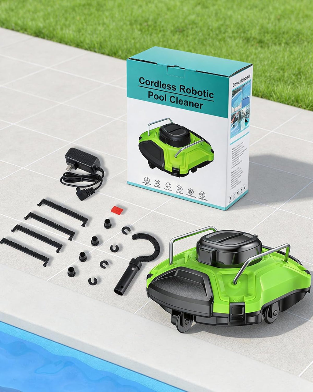 Cordless Robotic Pool Cleaner, Dual-Motor Vacuum with 25° Slope Climbing for Pools up to 915 sq ft, UL & CSA Certified, 120 Mins Long Running Time, Automatic Self-Parking, Powerful Suction