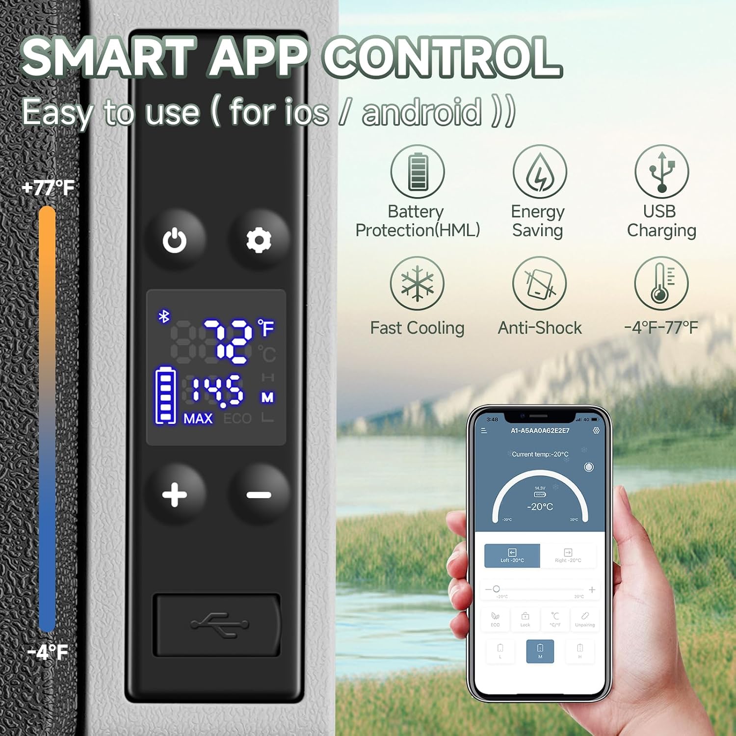 BODEGACOOLER 12 Volt Car Refrigerator, Electric Cooler Portable Freezer APP Control, 32Quart(30L) RV Car Fridge-4℉-68℉, 12/24V DC100-240 Volt AC for Outdoor Camping Travel Vehicles Home Use, Black