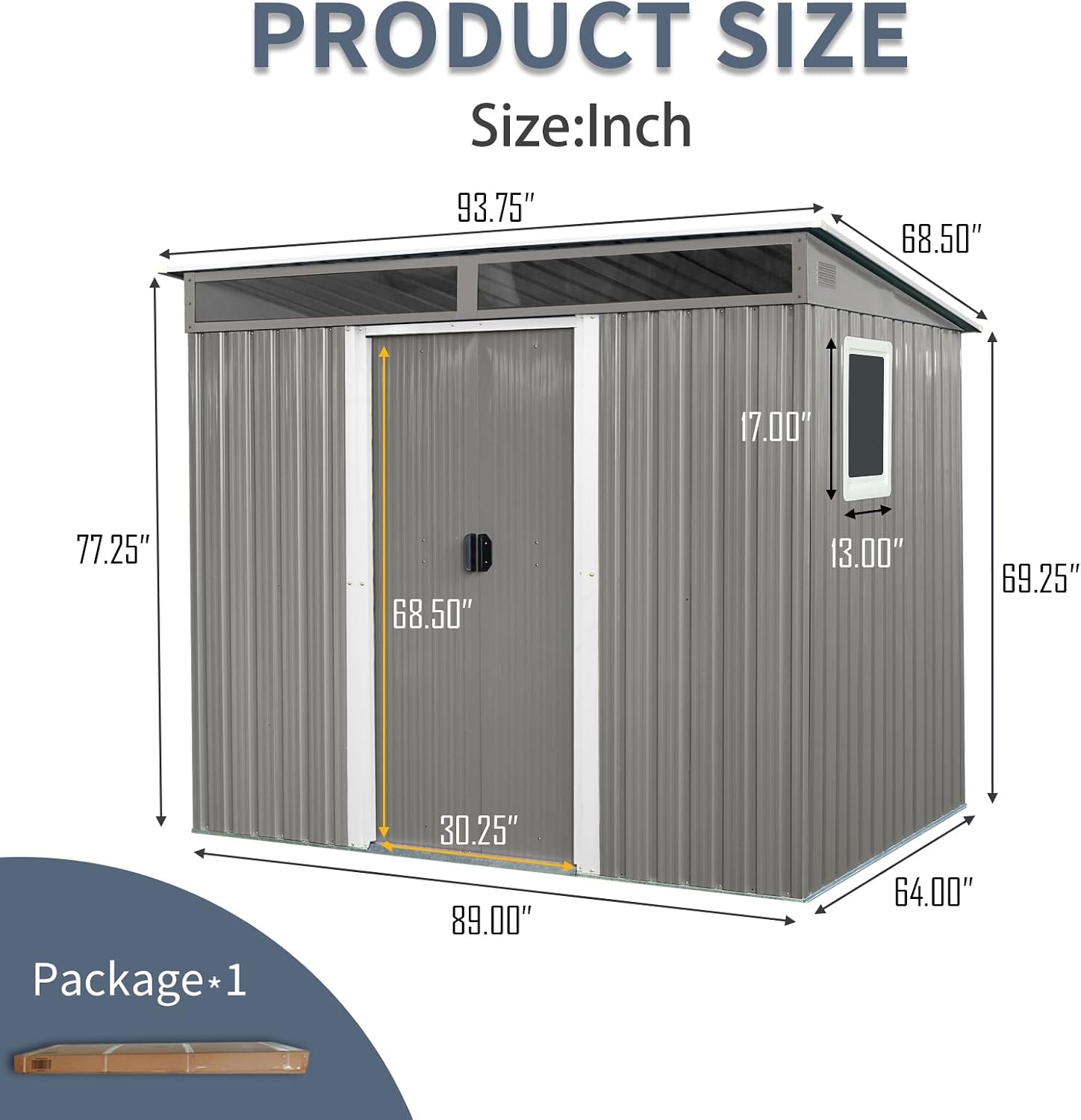 JT 8X6FT Outdoor Storage Shed, Galvanized Metal Garden Shed with Window and Metal Foundation, Tool Storage Shed for Patio Lawn Backyard (Gray-with The window-8ftx6ft)