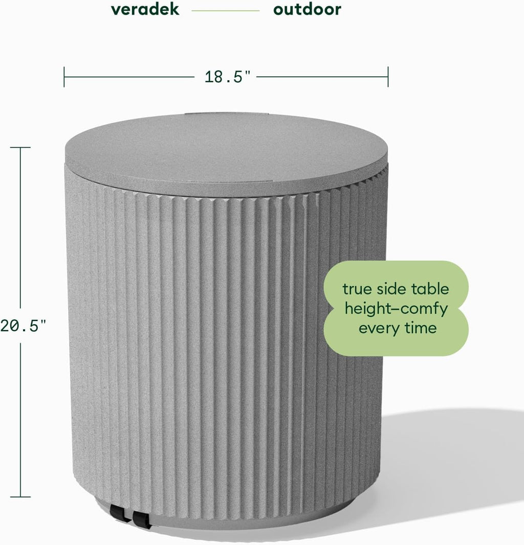 Veradek 21in Outdoor Cooler Side Table, Modern, Stone-Plastic Composite, Gray, Weather Resistant, Made in Canada