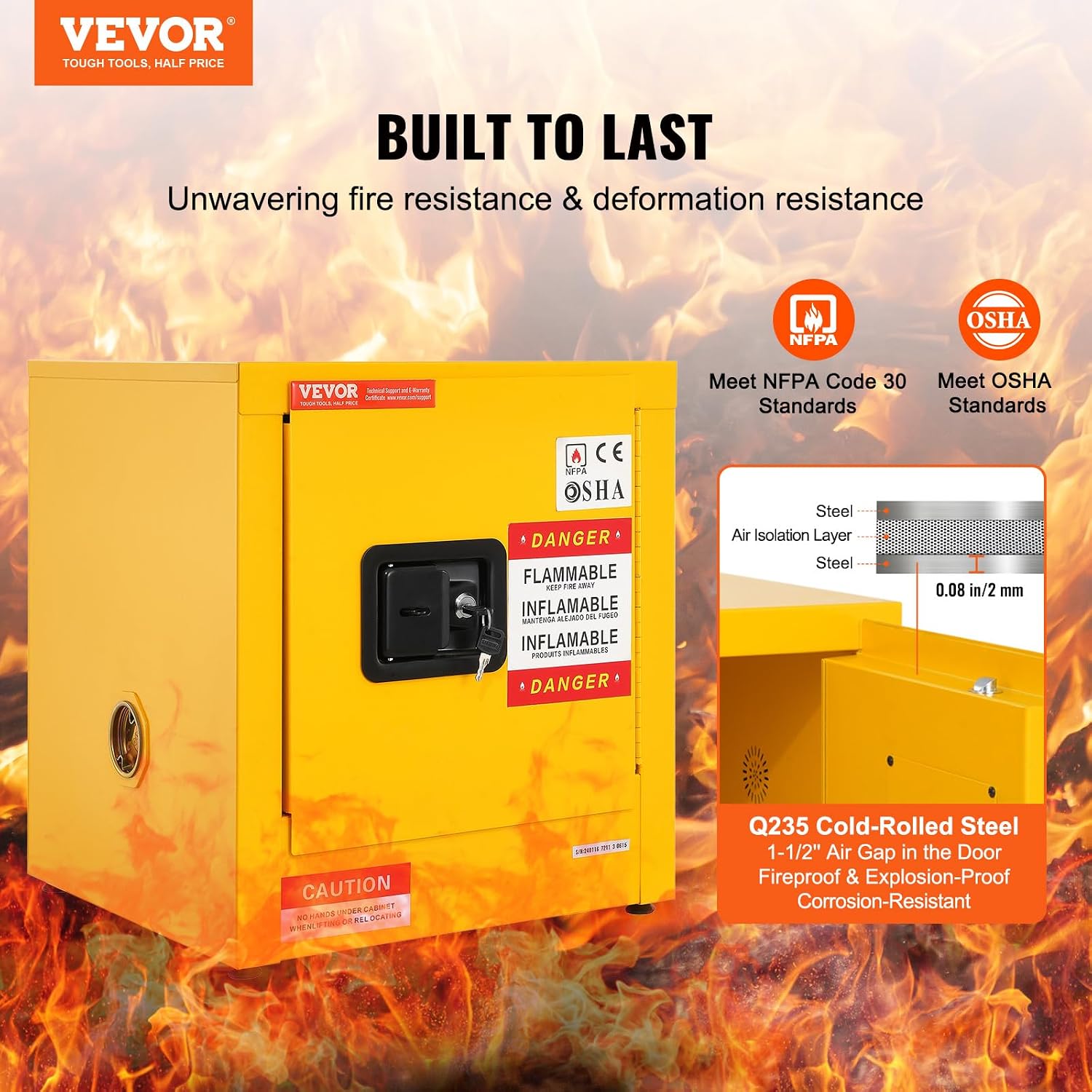 VEVOR Flammable Cabinet 17' x 17' x 18', Galvanized Steel Safety Cabinet, Adjustable Shelf Flammable Storage Cabinet, for Commercial Industrial and Home Use: Industrial & Scientific