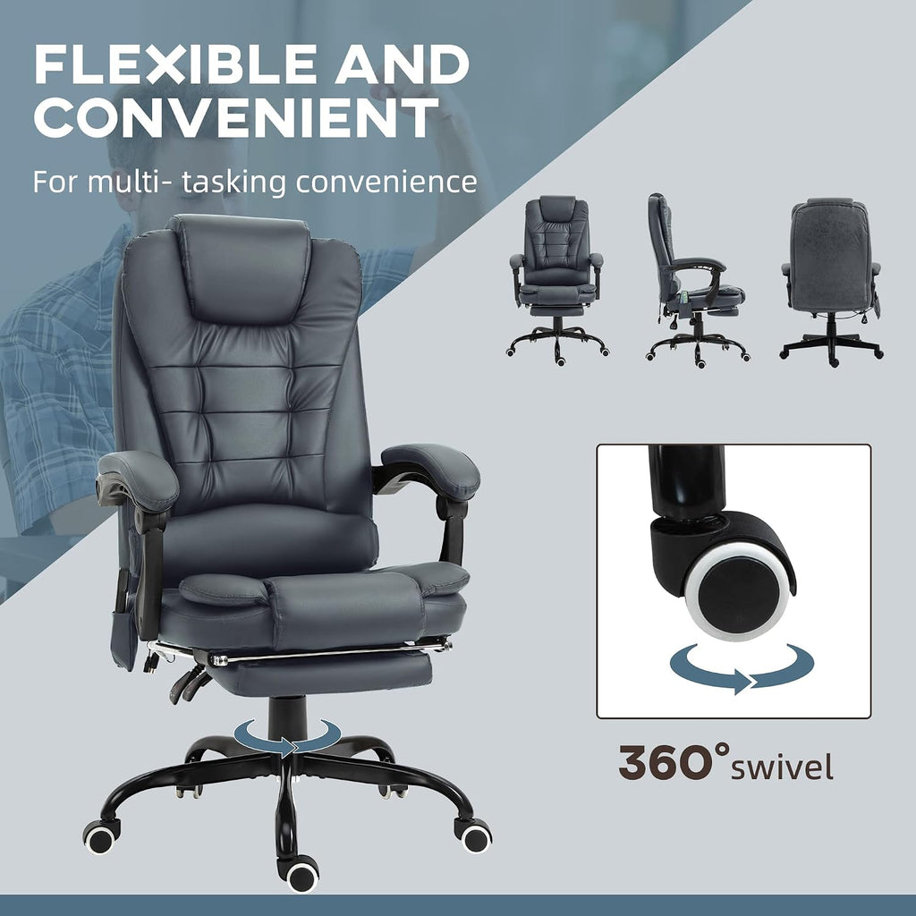 Vinsetto 7-Point Vibrating Massage Office Chair, High Back Computer Chair with Lumbar Support, Footrest, Reclining Back, Adjustable Height, Blue