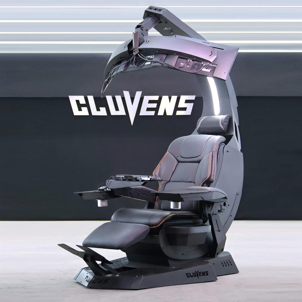 Imperatorworks CLUVENS Manticore Model Zero Gravity Gaming Chair Cockpit Gaming Workstation Executive seat (Black) Support 3 Monitors 1 * 49'/57' Monitor can Extend to 5 Monitors