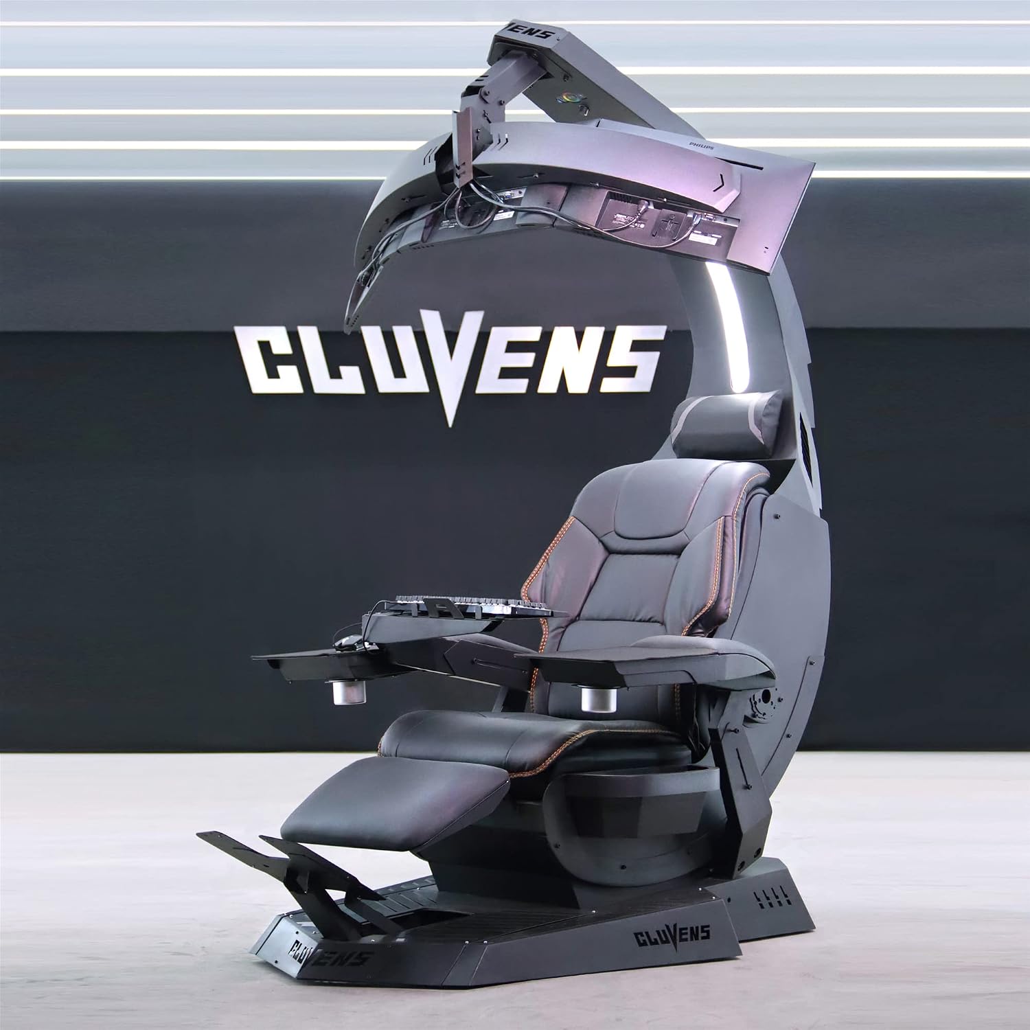 Imperatorworks CLUVENS Manticore Model Zero Gravity Gaming Chair Cockpit Gaming Workstation Executive seat (Black) Support 3 Monitors 1 * 49'/57' Monitor can Extend to 5 Monitors