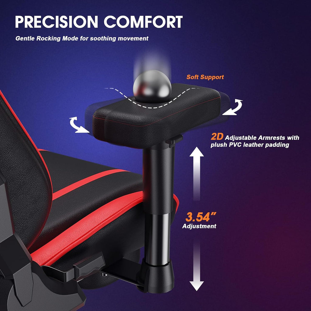 Douxlife 3D Kneading Massage Gaming Chair with Footrest, 400lbs Heavy Duty PC Computer Desk Chair for Adults, Adjustable 2D Armrests, Ergonomic 175° Recline & Optional Heat, Black&Red