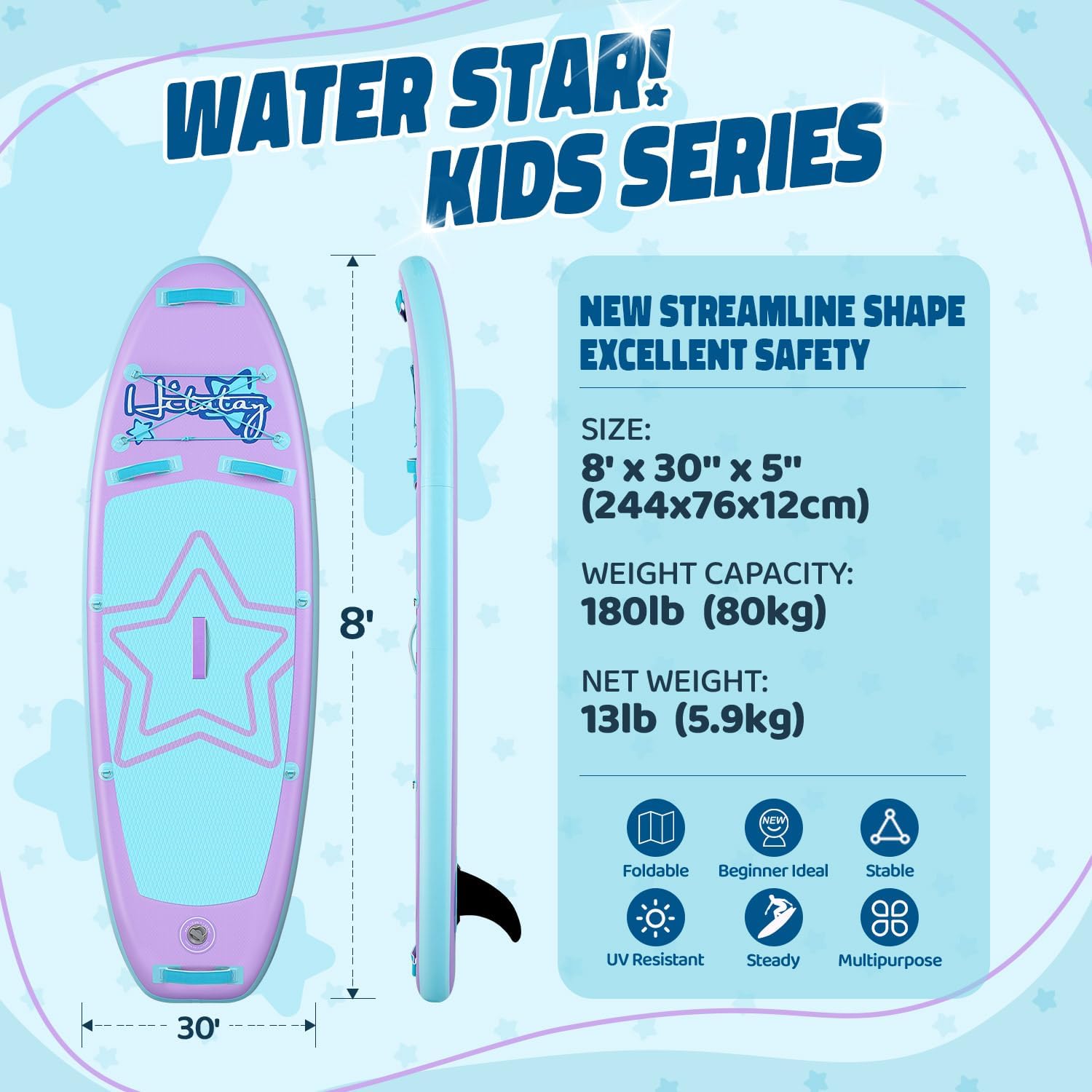 Kids Paddle Board with SUP Accessories, Child Paddle Board Durable, Lightweight, Stable Design, Wide Non-Slip Deck, 7ft 7.6ft 8ft 9.6ft Inflatable Paddle Boards for Kids & Youth