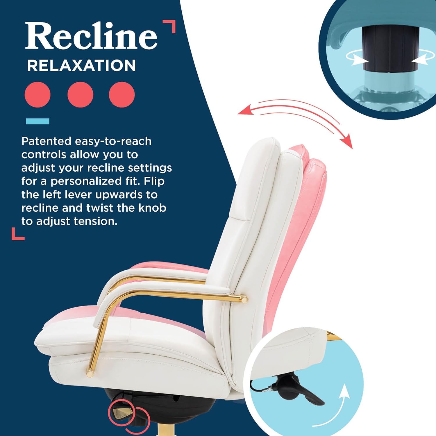 La-Z-Boy Opus Ergonomic Bonded Leather Swivel Executive Chair, White and Gold (CCHR10015A)