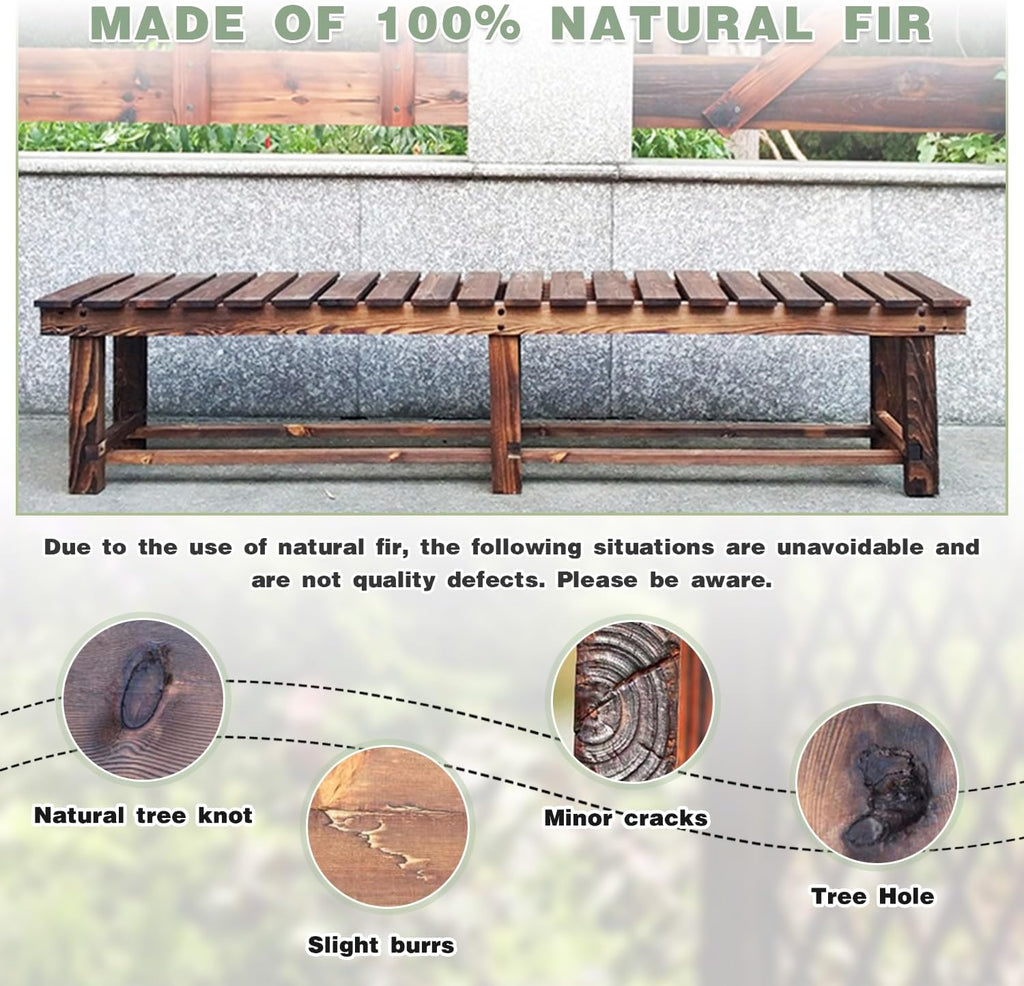 Outdoor Garden Bench, 3-Person Wood Patio Bench Weatherproof Outdoor Backless Bench, Anti-Corrosion and Anti-Rust Garden Benches for Garden Lawn Porch Park Backyard (Carbonized,47.25''/120cm)