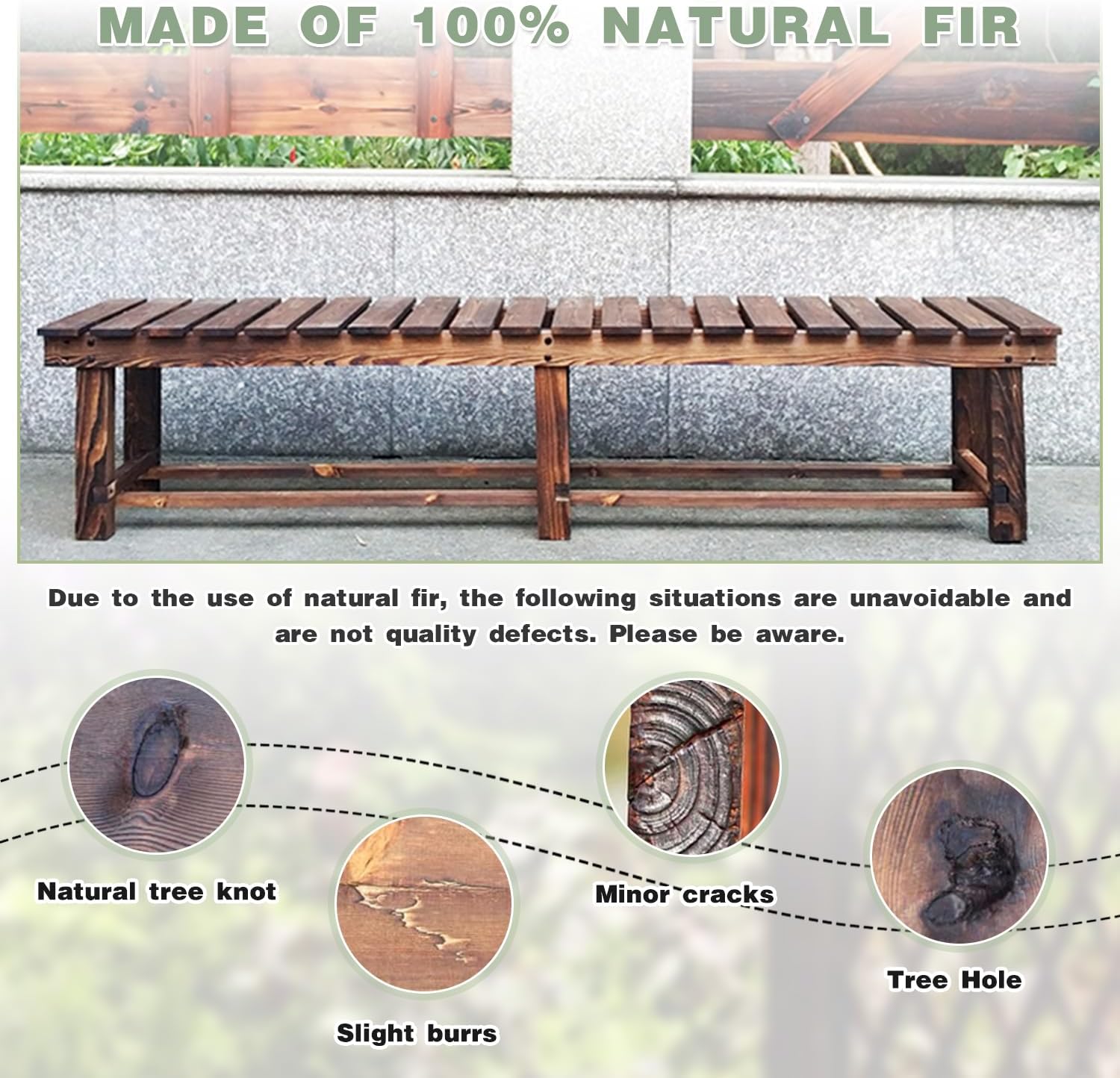 Outdoor Garden Bench, 3-Person Wood Patio Bench Weatherproof Outdoor Backless Bench, Anti-Corrosion and Anti-Rust Garden Benches for Garden Lawn Porch Park Backyard (Carbonized,47.25''/120cm)