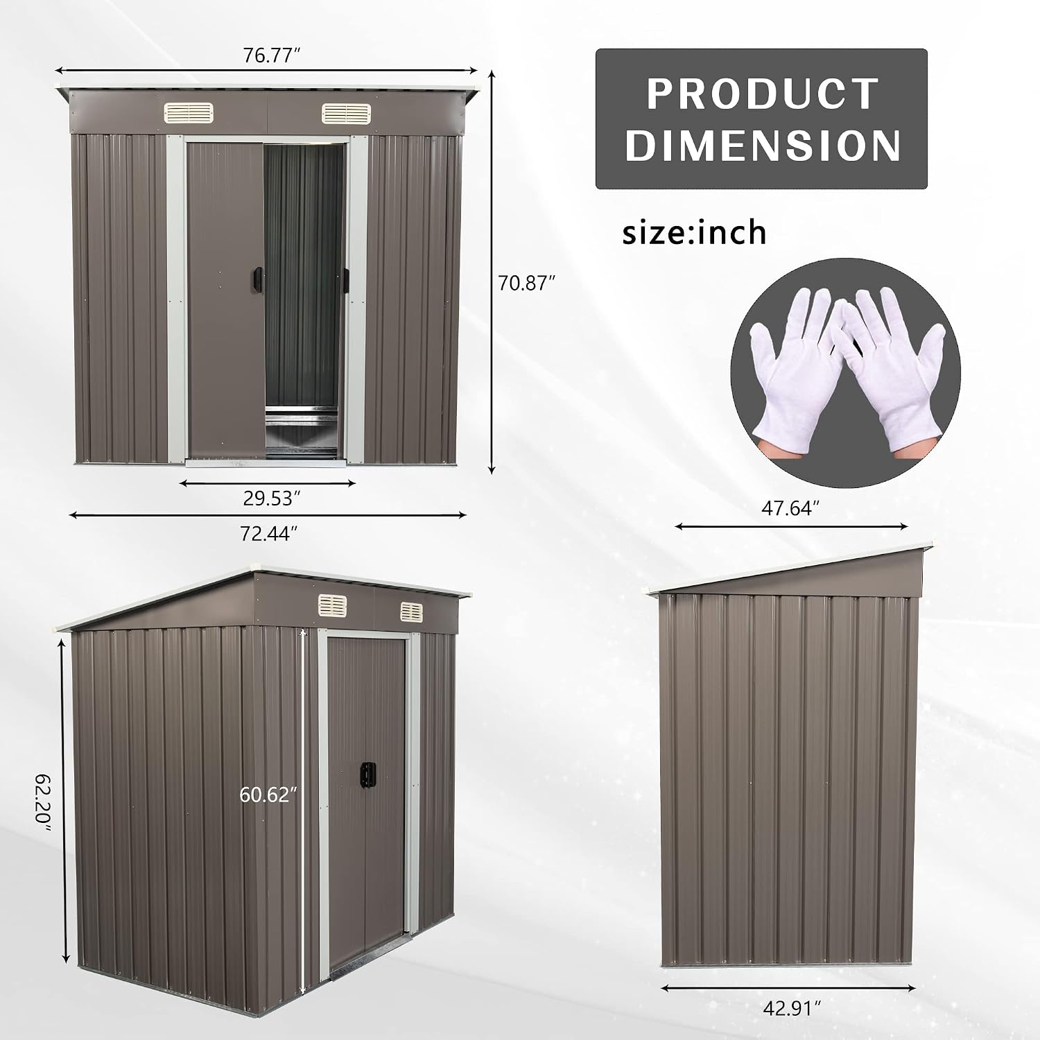 6.4ftX4ft Outdoor Storage Shed with Metal Foundation and Sliding Doors, Waterproof Tool Storage Shed for Patio Lawn Backyard (Gray-6.4ftx4ft)