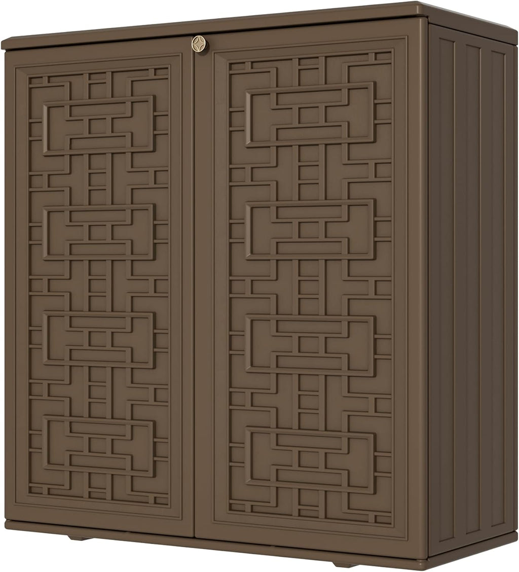 Mrosaa Storage Box Outdoor Caninet,Resin Indoor Storage Box Waterproof Outdoor Storage Cabinets for Patio/Garden/Backyard, Size 34.3''L*15''W*36.2''H(Brown)