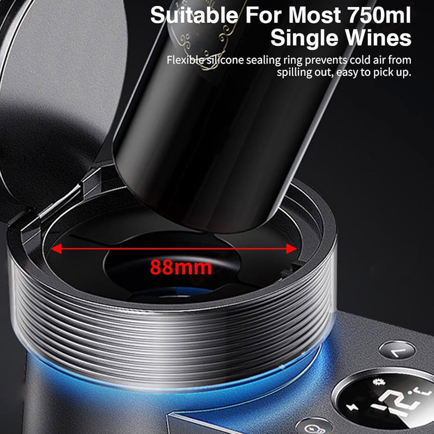 Electric Wine Chiller, Single Bottle Wine Cooler, with Led Lights & Digital Display, 2-20°C Temperature Setting, Portable Iceless Chiller (Black)