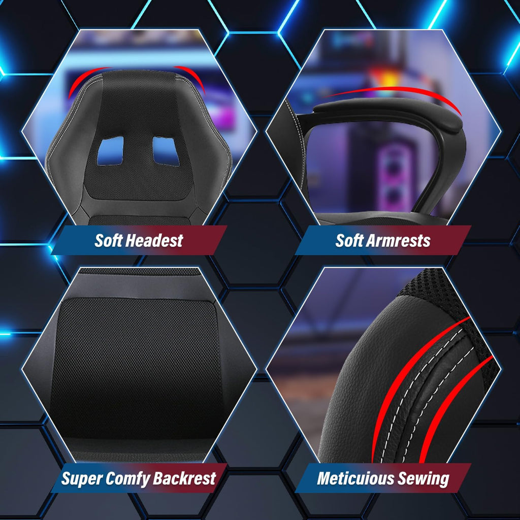 Ruesleag Computer Gaming Chair Office Ergonomic PC Chair Racing Writing Working High-Back Chair w/Lumbar Support Swivel Executive Desk Chairs for Adults,Black