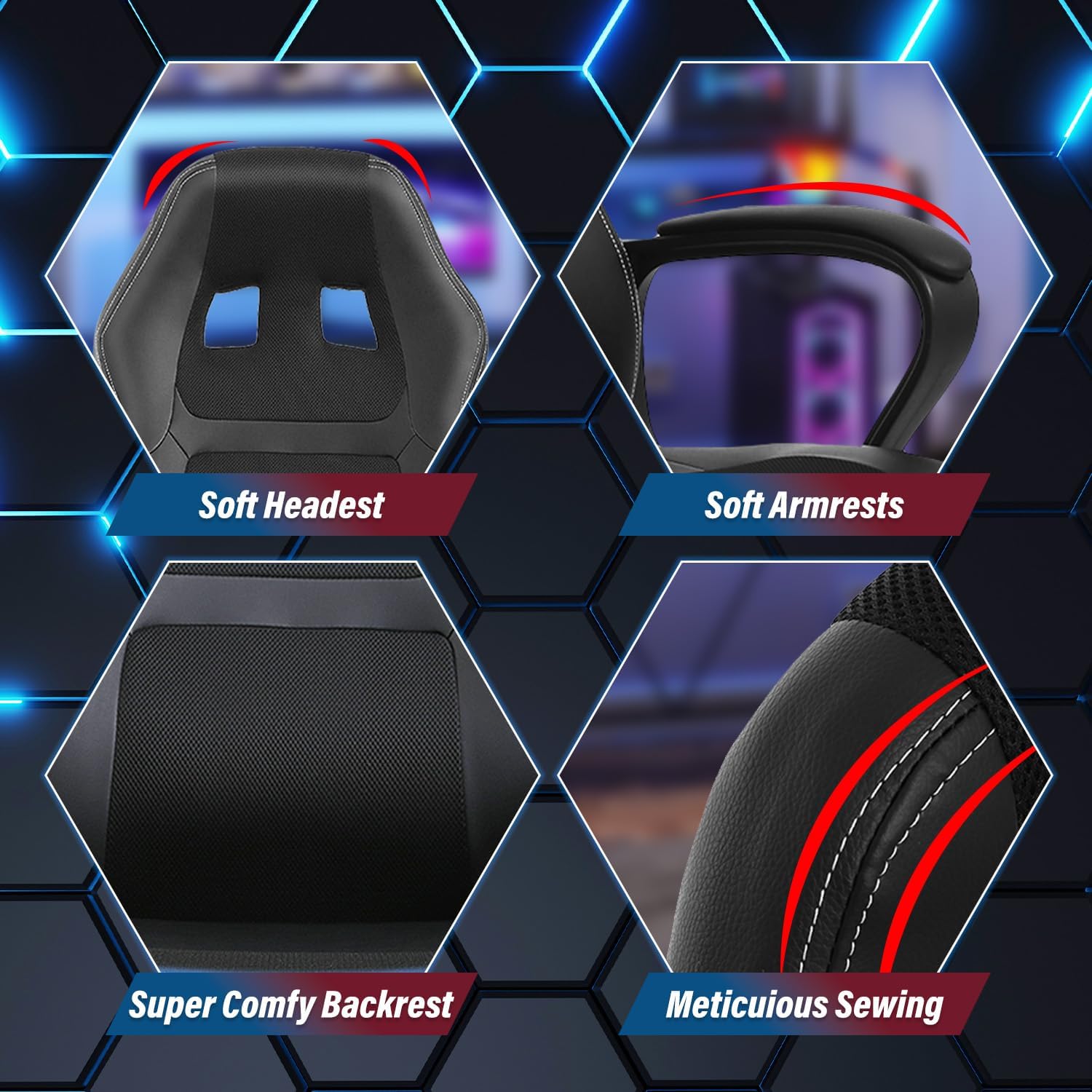Ruesleag Computer Gaming Chair Office Ergonomic PC Chair Racing Writing Working High-Back Chair w/Lumbar Support Swivel Executive Desk Chairs for Adults,Black