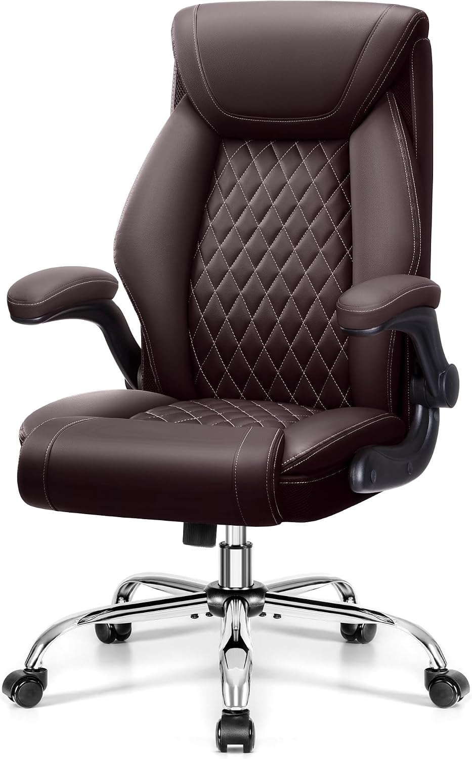 Office Chair, Executive Leather Office Chairs with Rocking Function, Big and Tall Ergonomic Computer Chair with Lumbar Support Flip-Up Armrests, Comfortable Gaming Chairs for Home Ofiice
