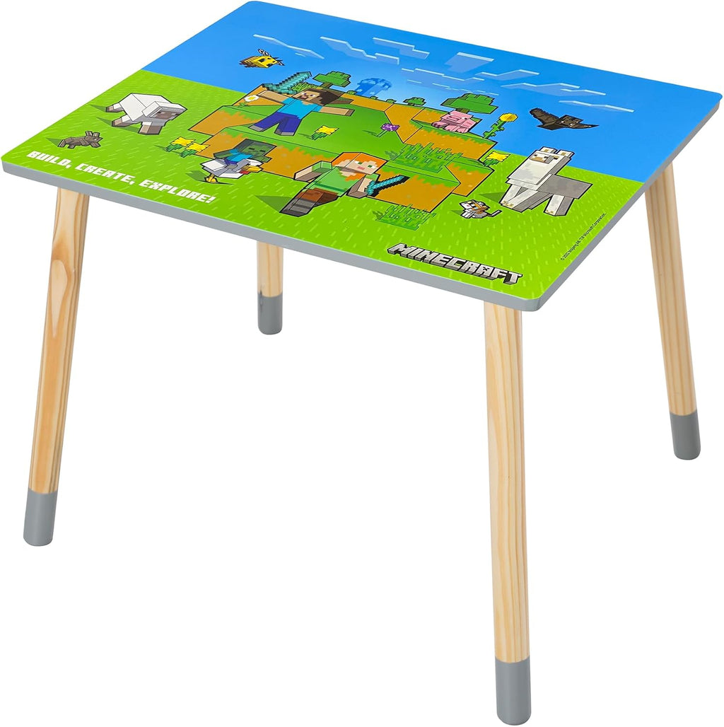 Minecraft: Seating Group Set - Table & 2 Chairs - Green & Blue, Kids Wooden Minecraft Set, Outdoor Game Scene Imagery, Children's Room Decor, Licensed