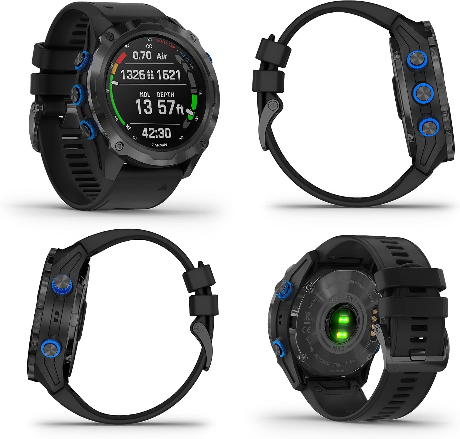 Garmin Descent Mk2i, Watch-Style Dive Computer with Air Integration, Multisport Smartwatch, Titanium Carbon Gray DLC with Black Band Bundle with Microfiber Cleaning Cloth + Wireless Earbuds