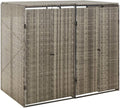 vidaXL Double Wheelie Bin Shed in Gray Poly Rattan - Durable and Weather, Lockable Outdoor Bin Storage with Easy Access Lid, Powder-Coated Steel Frame - Holds 2 Bins