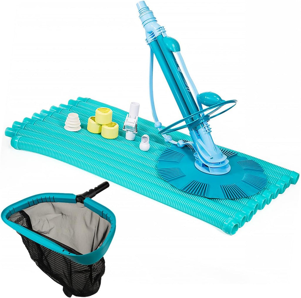 XtremepowerUS InGround Suction Vacuum Pool Cleaner Set – Climb Wall Automatic Cleaner with 30FT Hose + 17-Inch Leaf Skimmer Net