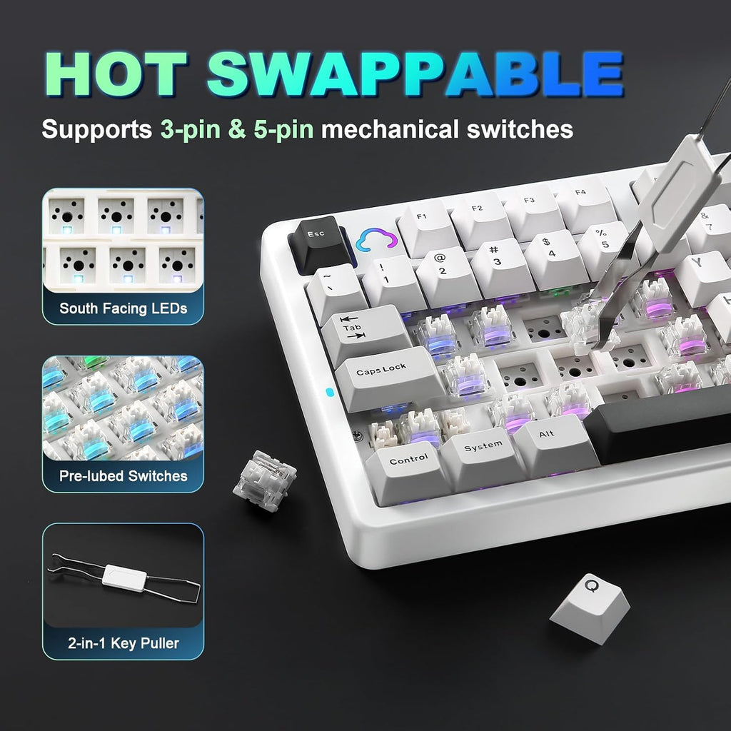 YUNZII AL98 QMK/VIA Wireless Mechanical Gaming Keyboard,Full Aluminum,BT/2.4G/USB-C, Pre-Lubed Hot Swappable Gasket Mount 1800 Layout,RGB Backlit for Win/Mac (White, Milk Switch)