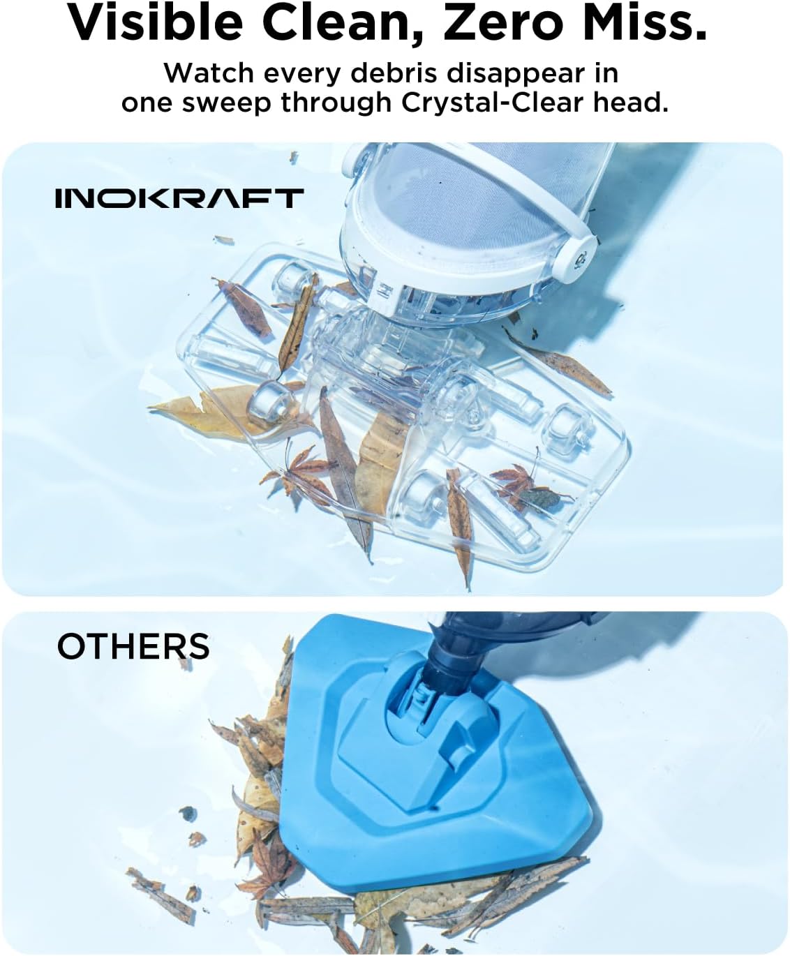 InoKraft Pool Vacuum for Above Ground Pool, Cordless Pool Vacuum for Inground Pools, Rechargeable Pool Cleaner with 18.5 GPM Suction, Above Ground Pool Vacuum with 59' Extendable Pole, Blue
