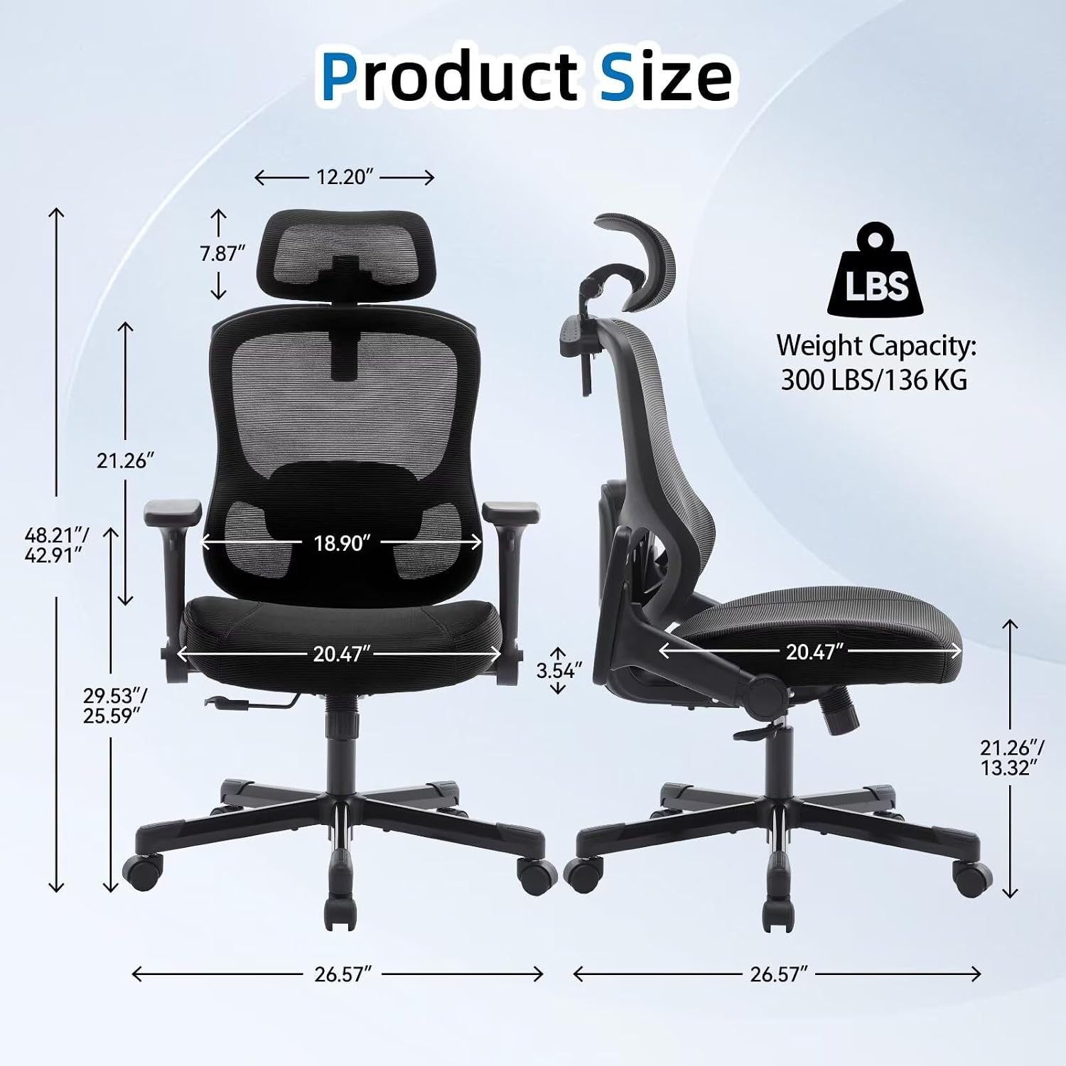 Ergonomic Office Chair Big Tall Reclining Gaming Chair Adjustable Lumbar Support 6D Armrest 6D Headrest Breathable Mesh Swivel Computer Chairs Home Task Desk Chair Wheels Coat Hanger Tilt Lock Blue