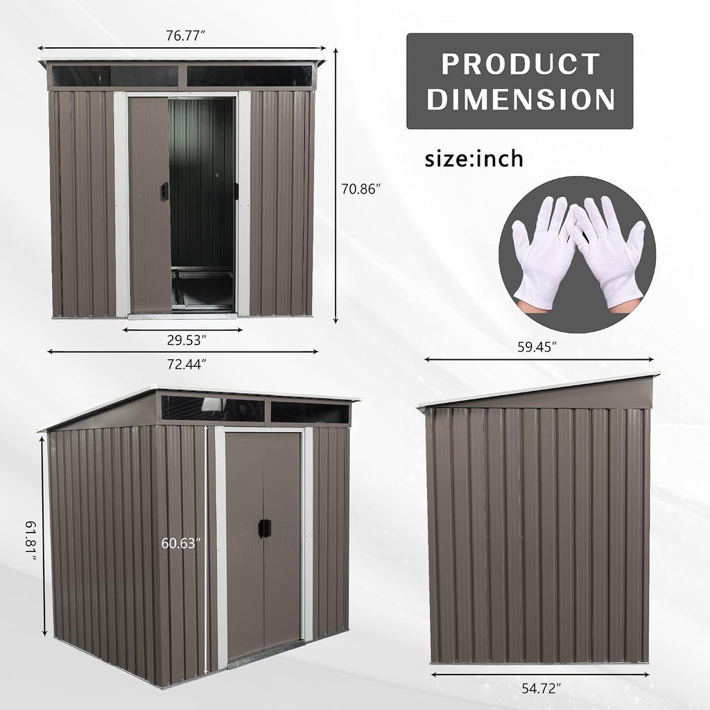 6ft X4.5ft Outdoor Storage Shed with Metal Foundation and Sliding Doors, Waterproof Tool Storage Shed for Patio Lawn Backyard (Gray- 6ft x 4.5ft)