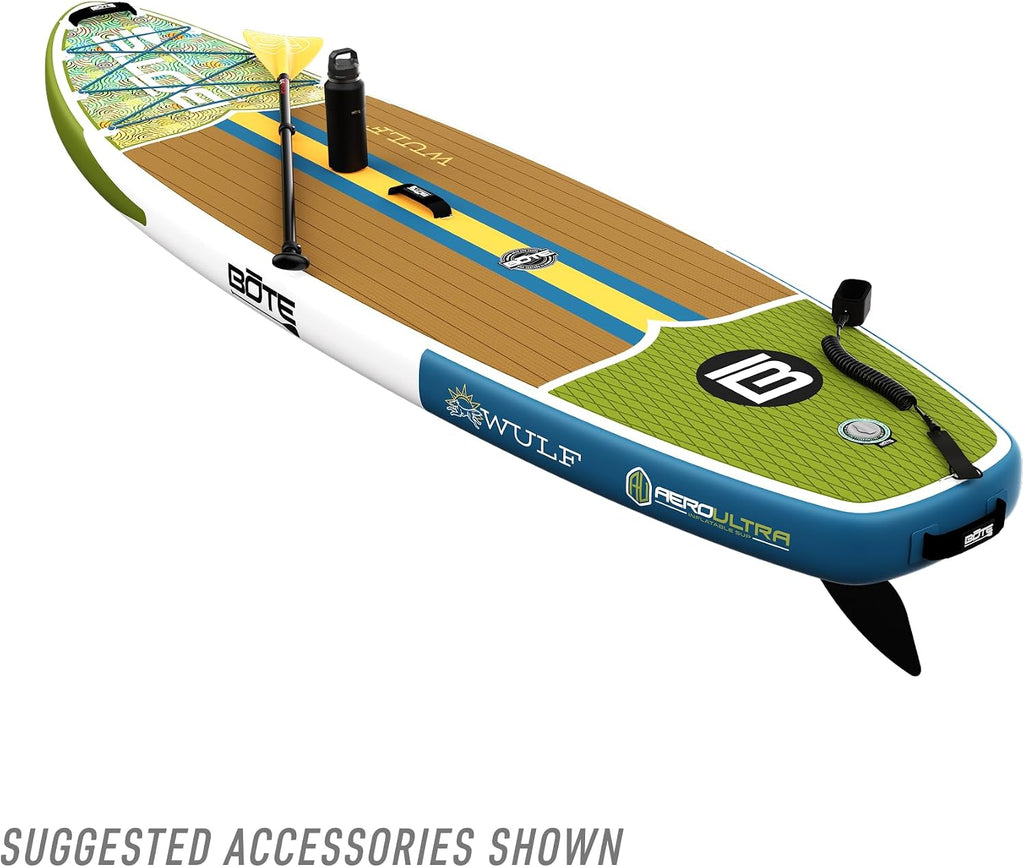 BOTE Wulf Aero Inflatable Stand Up Paddle Board Kit Includes Accessories Adjustable Paddle iSUP Travel Bag Blow Up Pump Safety SUP Coiled Leash Multiple Sizes