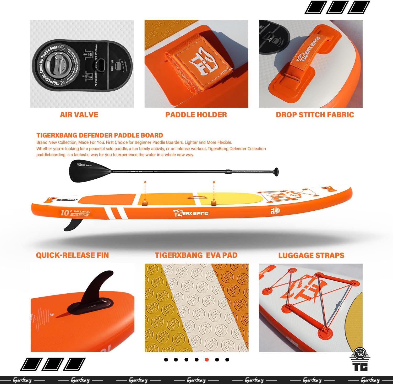 TIGERXBANG Inflatable Paddle Board with Accessories Premium Sup Board, PadelSurf Stand Up Padding for Adults/Kids Sup