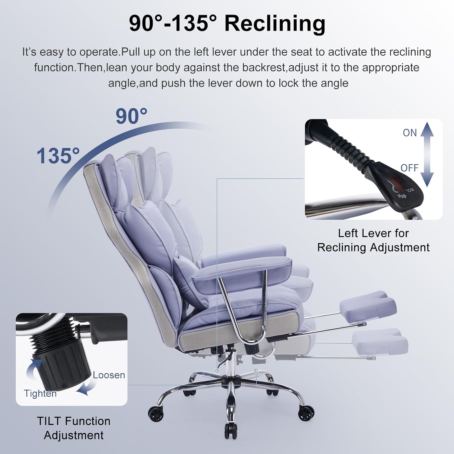 Efomao Executive Office Chair for Heavy People, High Back Computer Chair with Foot Rest, Height Adjustable PU Leather Office Chair,Big and Tall Office Chair (Purple)