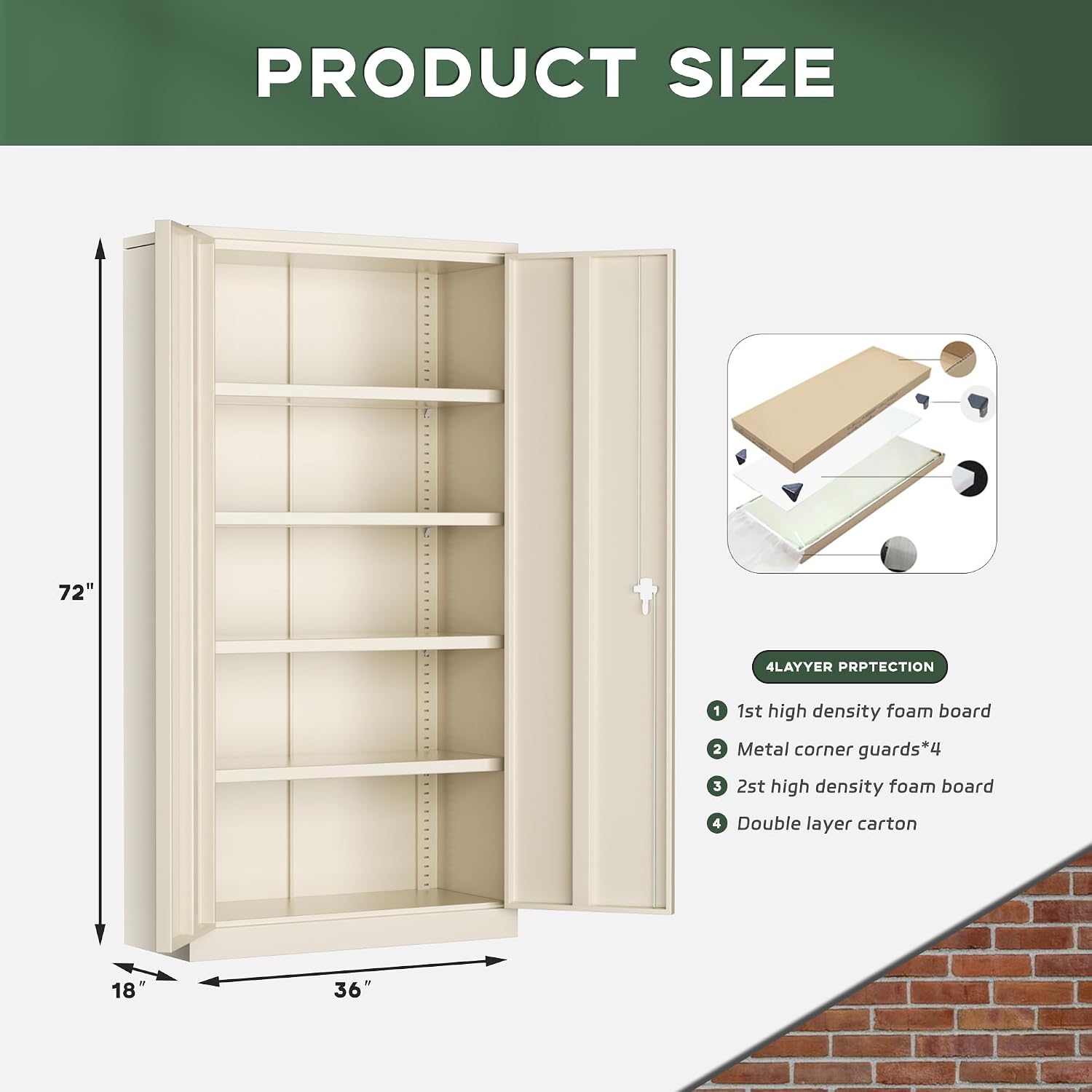 Greenvelly 72' Metal Storage Cabinet with Locking Doors and 4 Adjustable Shelves, Lockable Steel Cabinet for Home Office, Garage, Shop, School (Grey 36' W x 18' D)