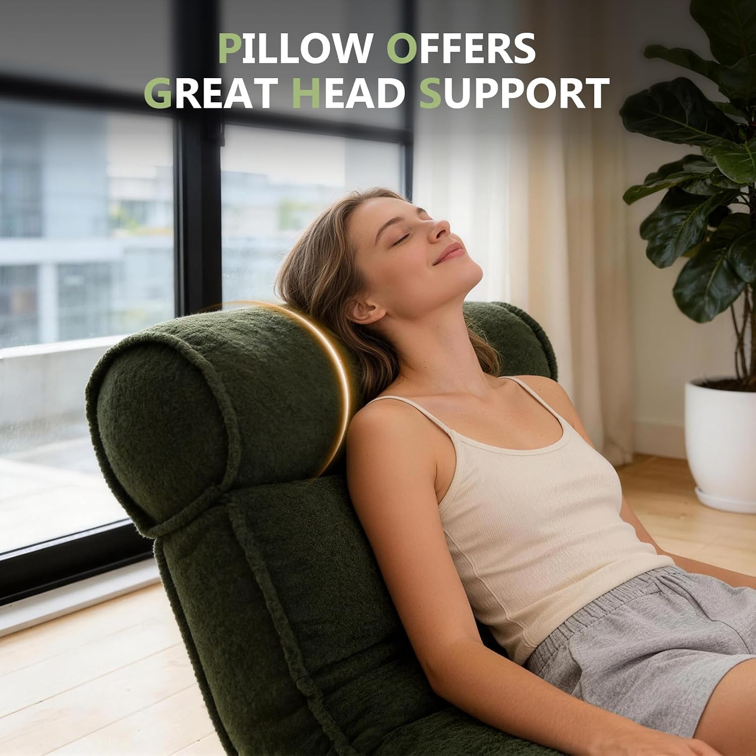 67'' Floor Chair with Back Support Meditation Chair Couch Recliner w Adjustable Backrest Lazy Floor Lounger Gaming Chair for Adults Sofa Bed Sleeper Chair Chaise Lounge Chair Indoor, Green