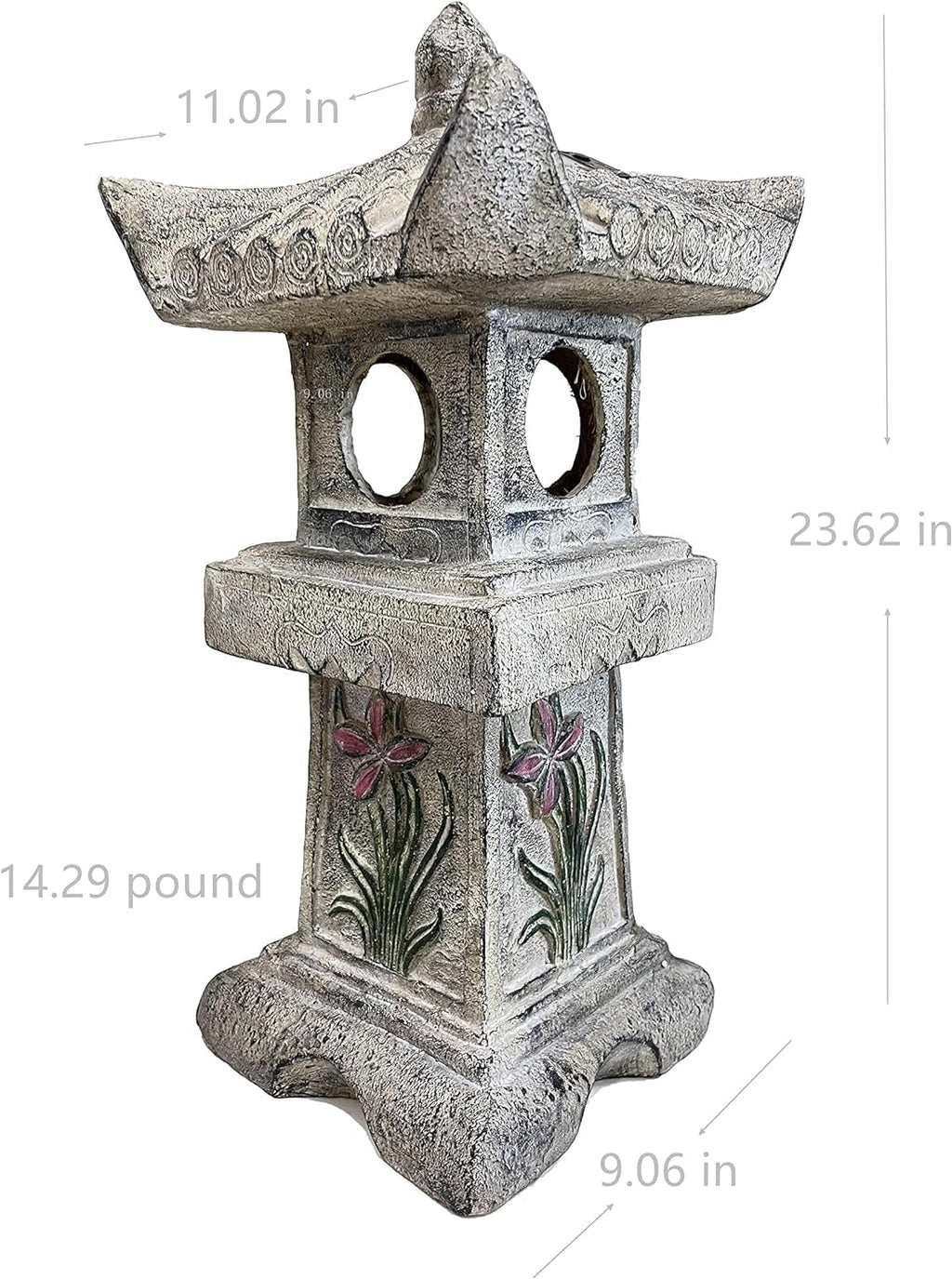 23.6''High Asian Orchid Pagoda Statue Miniature Tower Lantern Garden Decoration Figurines Outdoor Japanese Decoration Zen Courtyard Landscape