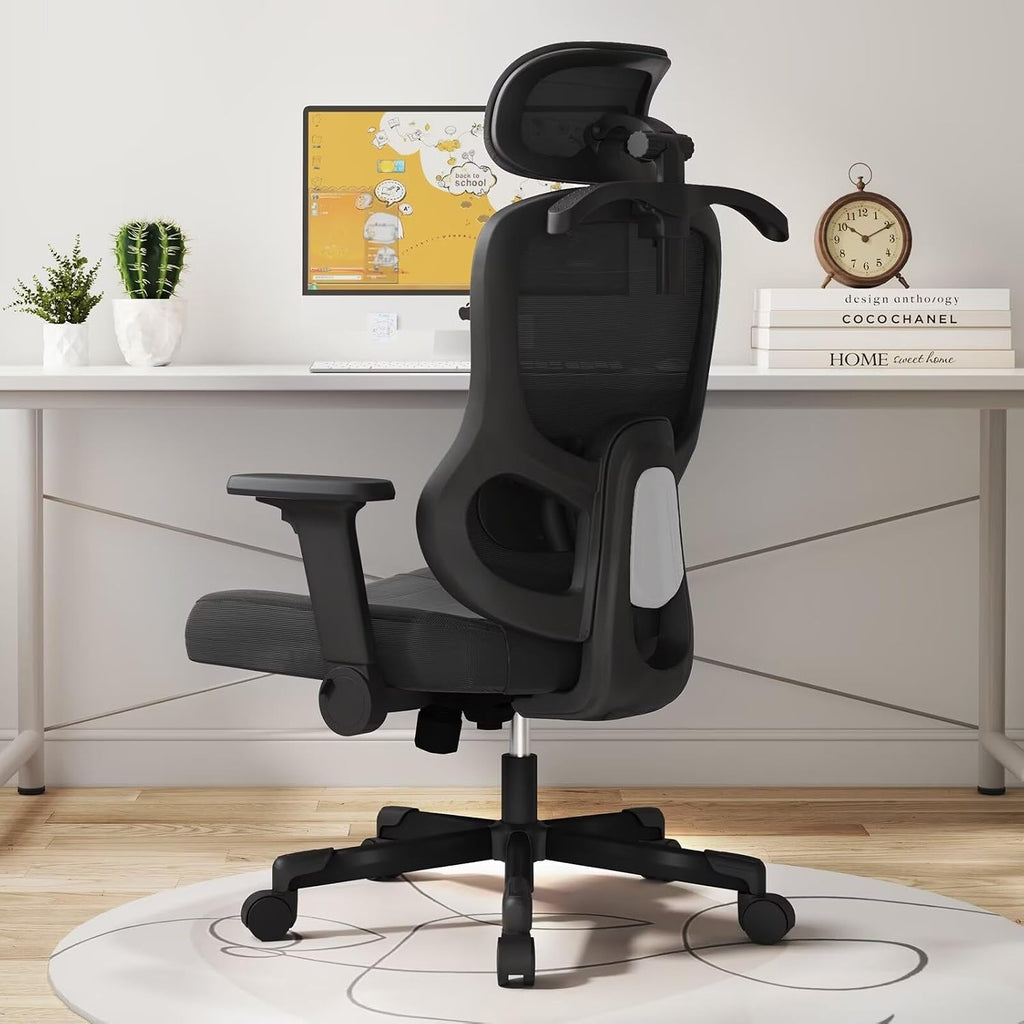 Ergonomic Office Chair Reclining Gaming Chair Adjustable Lumbar Support 6D Armrest Headrest Breathable Mesh Swivel Computer Chairs Home Task Desk Chair Wheels Coat Hanger Tilt Lock Cross Legged Chair