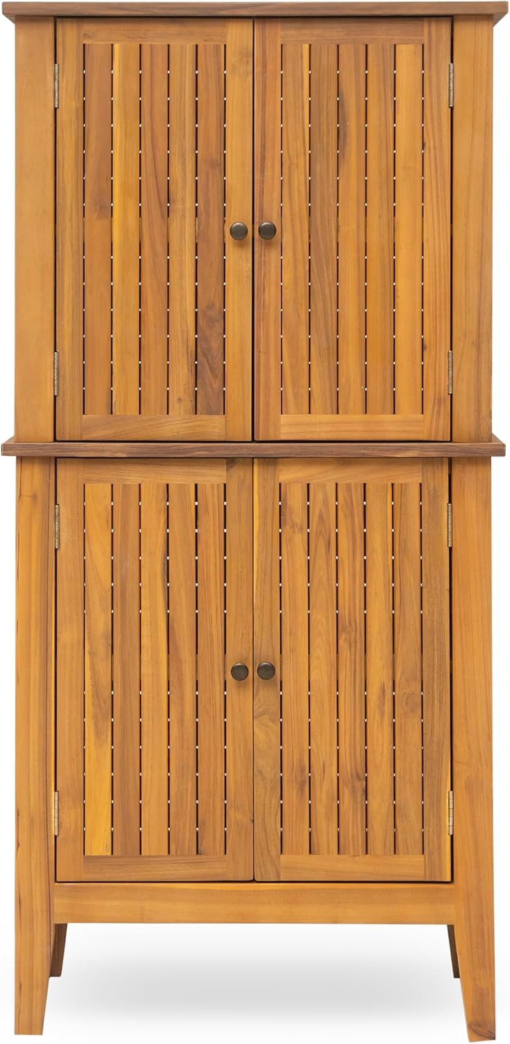 Christopher Knight Home Dessa Outdoor Cabinet, Acacia Wood Storage Cabinet, Garden Stool Shed with 4 Shelves, Tools Organizer with 2 Doors for Backyard Garden Balcony, 61.80' Tall Storage Shed, Teak