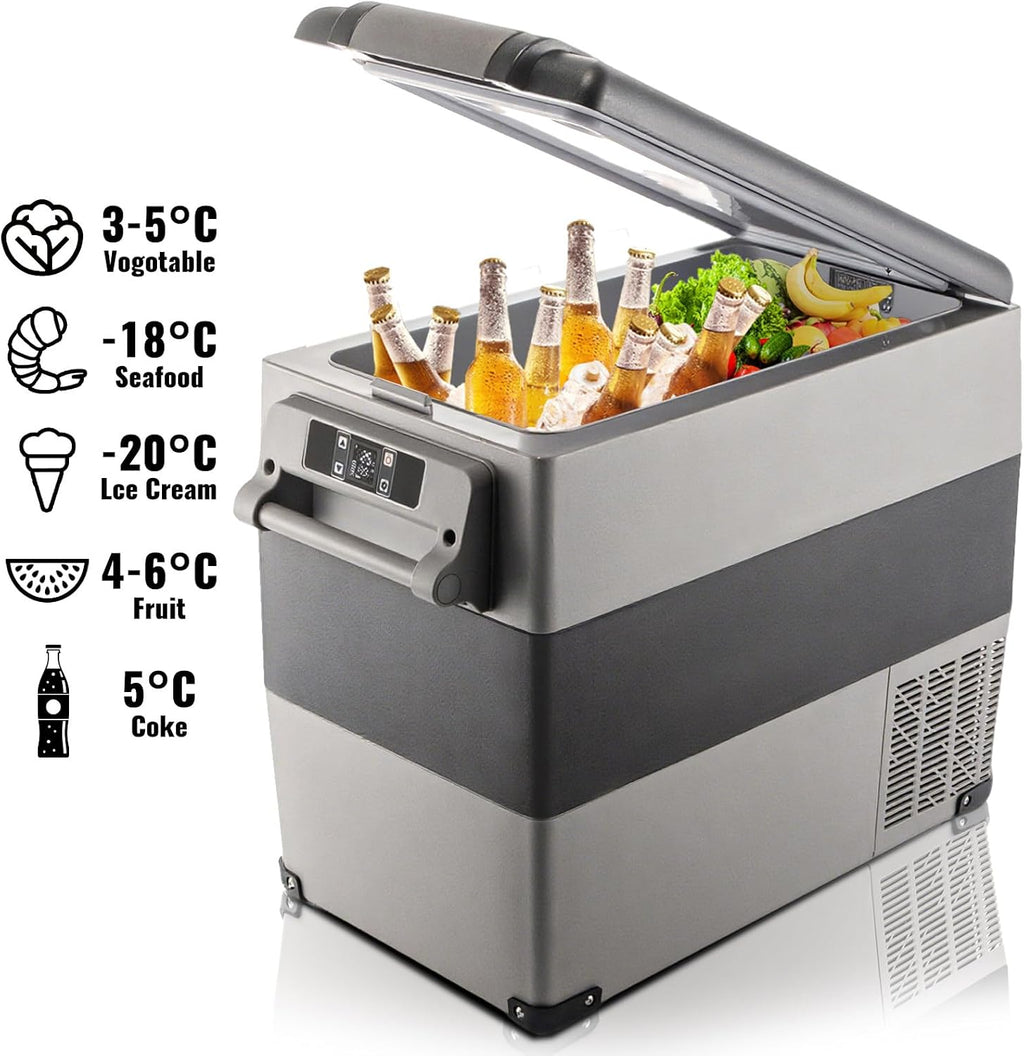 VEVOR CF55 12 Volt 58 Qt Refrigerator, Dual Zone Portable Compressor 12/24V DC and 110-240V AC, Freezer Fridge Cooler, for Car, Truck RV, Camping and Home Use, Black+Gray
