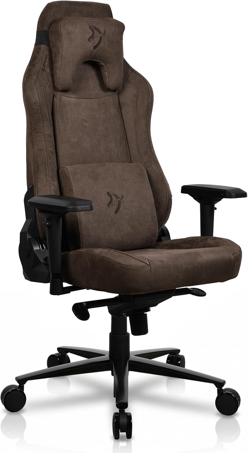 Arozzi Vernazza Supersoft Upholstery Material has a Unique Velvety Texture that is Fluid-Repellant and Breathable with Memory Foam Lumbar Support and 4D Armrest for Office and Gaming Chair - Brown