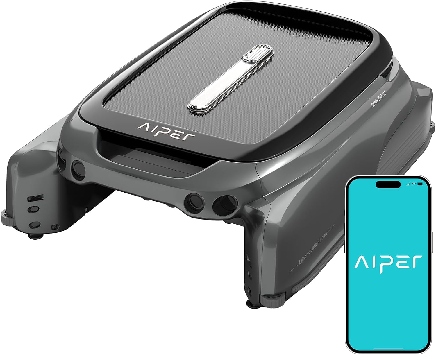 (2024 Upgrade) AIPER Surfer S1 Solar Powered Robotic Pool Skimmer with APP Support, Monitor Pool Temperature, 12 Hour Battery Life, Dual Charging Modes, Ideal for All Swimming Pool Types