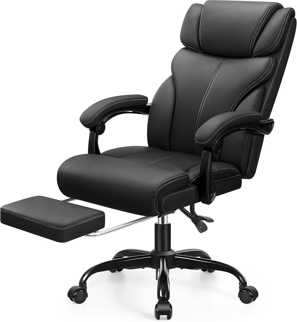 HeroSet Office Chair, Executive Big and Tall Leather Desk Chairs with Footrest, Ergonomic Breathable Computer Chair with Adjustable High Back, Lumbar Support Swivel PC Chairs