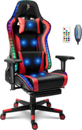 Full Massage High Back Gaming Chair, PC Chair with Footrest and Massage Lumbar Support, Adult Video Gaming Chair with Speakers and RGB Lights, Ergonomic Computer Chair.,Red