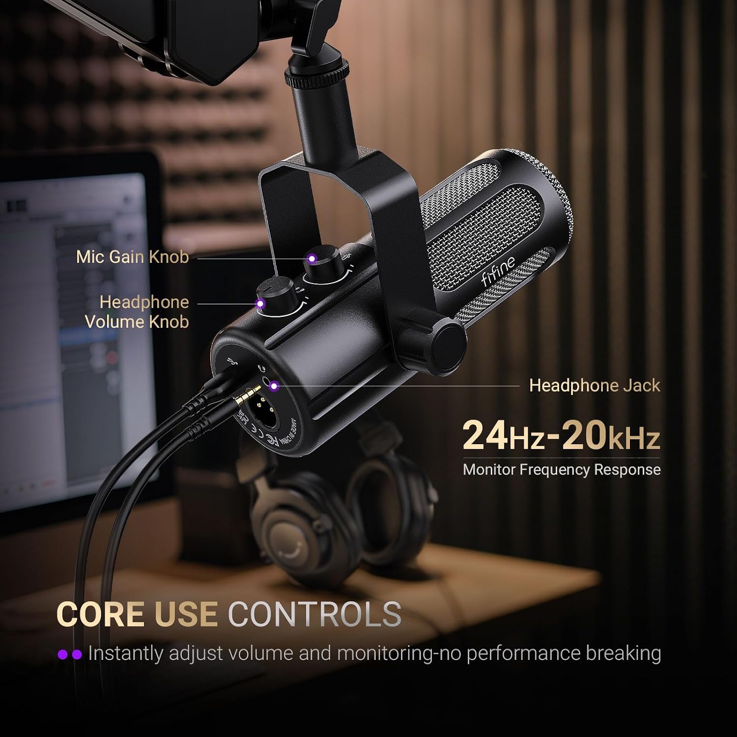 FIFINE Podcast Microphone, USB/XLR Vocal Dynamic Microphone for Streaming, Recording, Broadcast, Content Creator, Studio Microphone for PC with Mute Button, Headphone Monitoring-AmpliTank TANK6