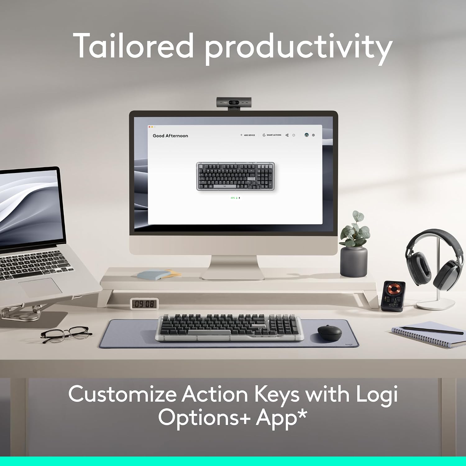 Logitech Alto Keys K98M Wireless Mechanical Clicky Keyboard, Customizable Keyboard with Vibration Absorbing Gasket, Backlit Keys, Bluetooth, USB-C Charging, for PC, Mac, Laptops - Graphite