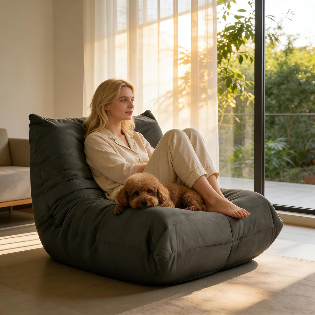Giant Gaming Bean Bag Chair for Adults & Kids, Oversized Memory Foam Beanbag Couch Reading Chairs with Armless Design, Large Beanbag Sofa Floor Lounger Chair (Dark Gray, Single, Modern)