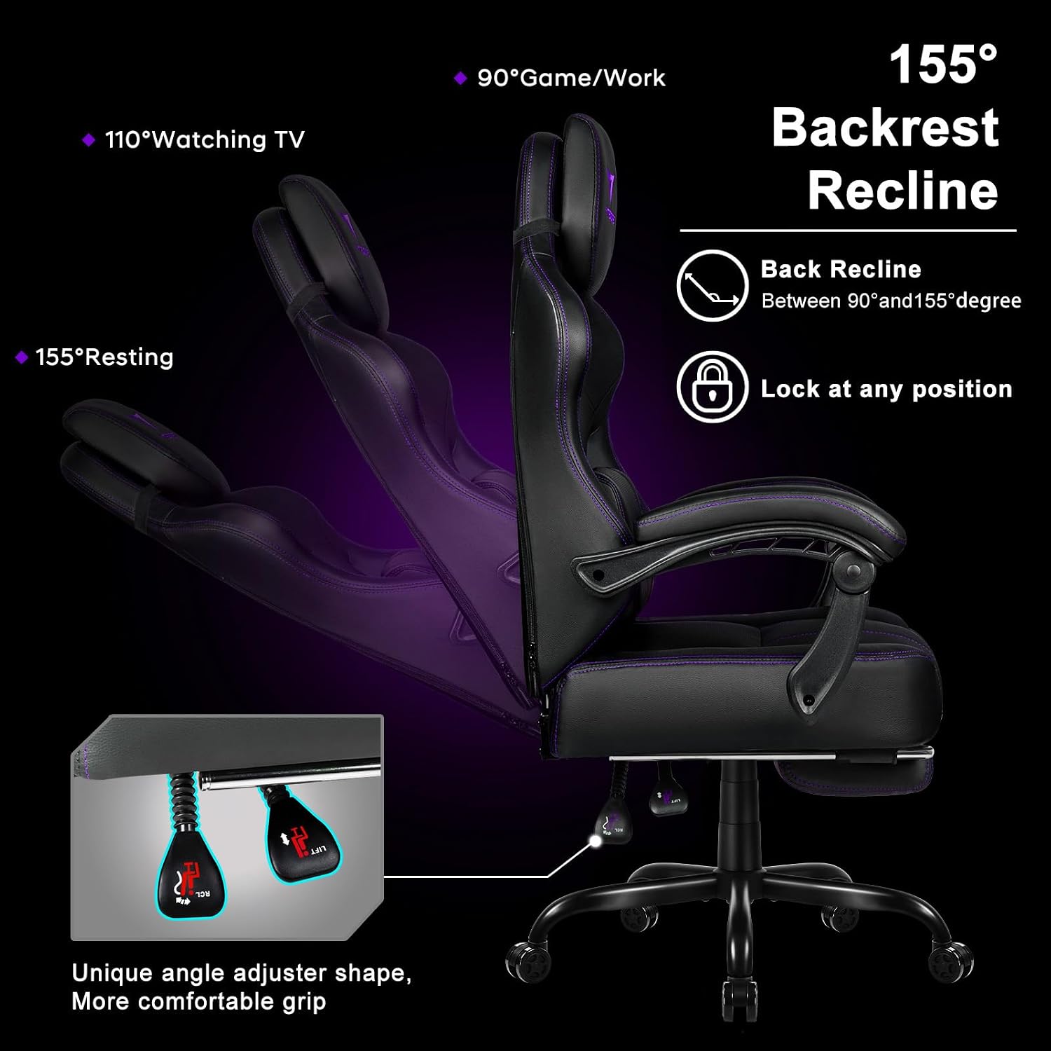 VITESSE Big and Tall Gaming Chair with Footrest,Ergonomic Video Gaming Chair with Oversized Headrest and Lumbar Support for Adults 400lb Weight Capacity,Computer Chair for Office or Gaming (Purple)