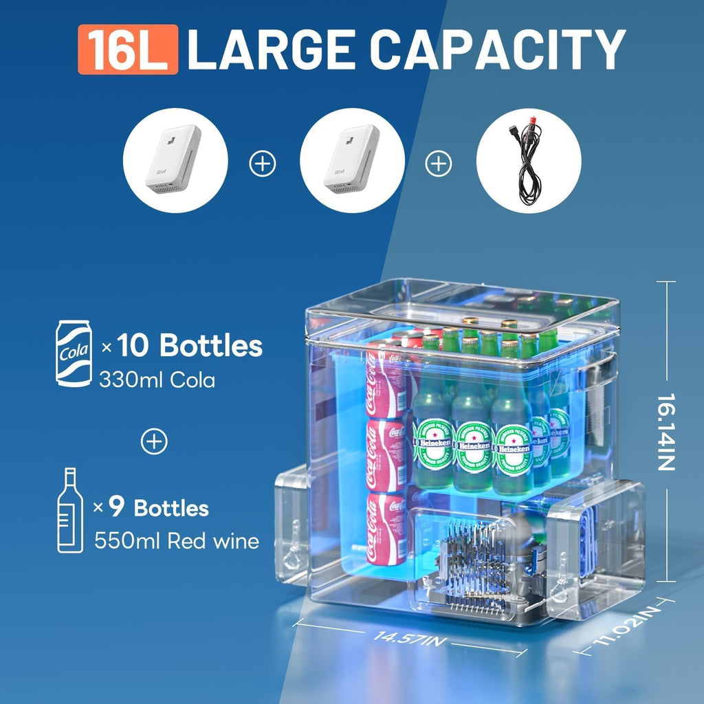 LiTHELi FrozenPack 12V Car Refrigerator, 20L/21QT Portable Electric Cooler, -4~68℉ Travel Fridge Freezer for Camping, Road Trips, RV, Boat & Beach, 2x4.0Ah Batteries and Duat Port Charger