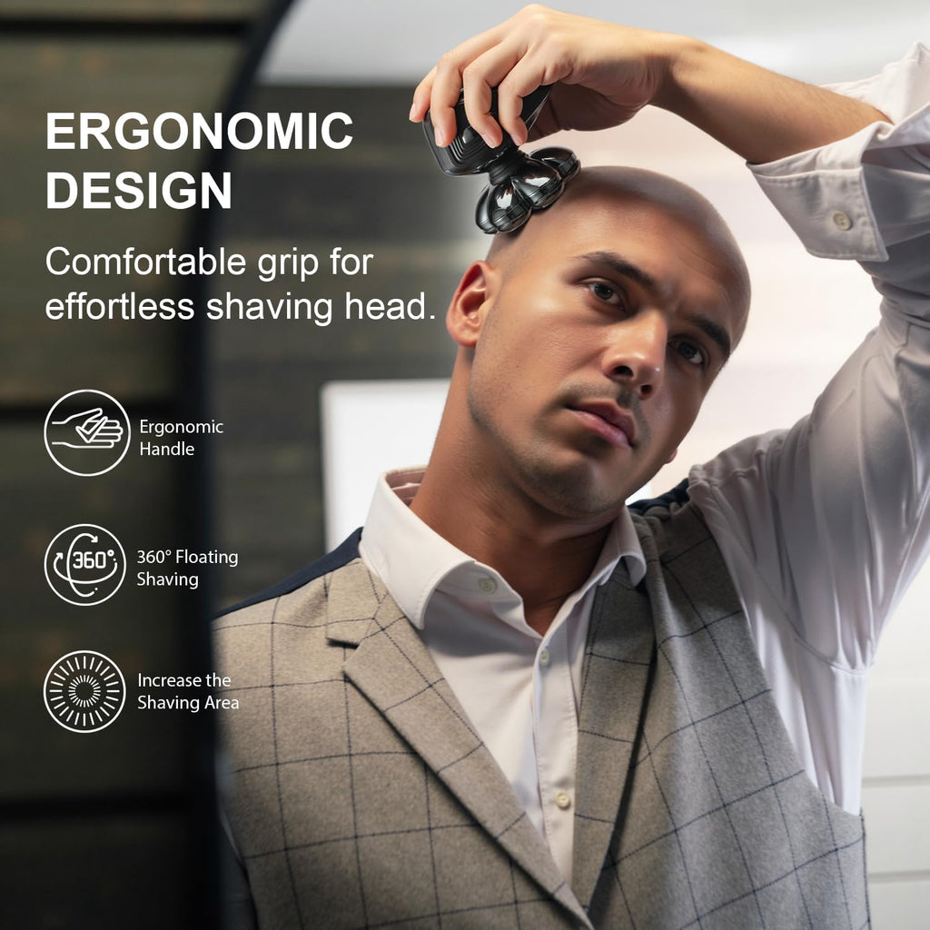 Cyruzi Head Shavers for Bald Men: 7D Floating Electric Razor with Magnetic Removable Head, IPX7 Waterproof Wet or Dry Shaver, LED Display & Type-C Fast Charging